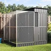 Durable Steel Aviary with Extension Silver 209x203x216 cm - Ideal Bird & Small Animal Habitat
