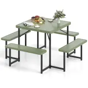 CostwayPicnic Table Bench Set Outdoor Square Camping Dining Table-Green