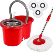 360° Spin Mop and Bucket with Wring System 61" Stainless Steel Adjustable Handle