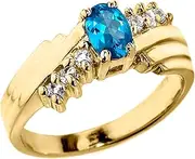 Dazzling 10k Yellow Gold Diamond and Blue Topaz Proposal Ring, Yellow Gold,Gold,Gemstone, Diamond