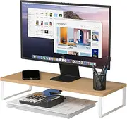 Joiena Monitor Stand, 50cm Wood & Steel Desktop Riser, Screen, Keyboard, Laptop, Small TV Ergonomic Desk and Tabletop Organizer (White)