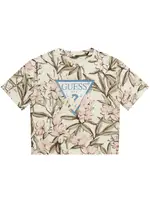 GUESS Floral Print Short Sleeve T-Shirt in White Size: 16, Spandex