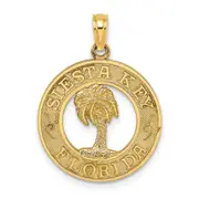 14k Yellow Gold SIESTA KEY FLORIDA w/Palm Tree Circle Charm