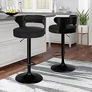 ALFORDSON Set of 2 Bar Stool Ramiro Adjustable Kitchen Stool Swivel Counter Wooden Dining Chair in 61-82cm Seat Height with Gas Lift, Fabric All Black Bar Sets for Home Dining Room Cafe Shops Bars