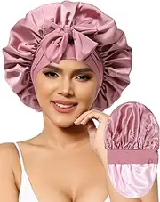Satin Bonnet for Women Silk Bonnets for Sleeping Curly Hair Bonnet with Tie Band Reversible Double Layer Sleep Cap Hair Wrap