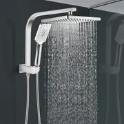 ACA 10" Square Shower Head Set 3-Mode Handheld Gooseneck Wall Arm Diverter WELS Chrome