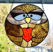Handmade One of a Kind Stained Glass Owl Lovers Heart Bird Brown Cute