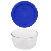 Pyrex (1) 7202 1 Cup Glass Bowl & (1) 7202-PC Cadet Blue Lid