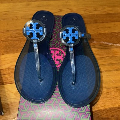 Tory Burch Jelly Mini Miller Flat Thing Sandal - Dark Blue - US Size 9 Authentic