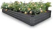 GARDMAX 8x4x1FT Galvanized Raised Garden Bed Kit, Metal Planter Boxes Outdoor with Easy Assembly, Large Garden Bed for Vegetables, Fruits, Flower, Herbs Rectangle Dark Gray