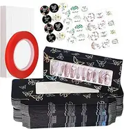 74PCS Empty Press on Nails Packaging Box Set Includes 35PCS Empty Nail Package Box, 35PCS White Background Paper, 1pc Double Sided Tape and 3 Thank You Stickers, for Press on Nail Business