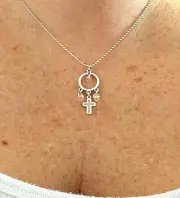 Dainty Glow in the Dark Sterling Silver Cross Necklace Ball Chain Free Shipping