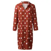 Nevenka Ladies Polka Dot Long Sleeve Vertical Collar Shirt Dress-Red