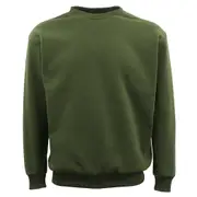 New Adult Unisex Plain Pullover Fleece Jumper Mens Long Sleeve Crew Neck Sweater - Olive
