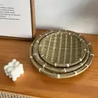 Round Bamboo Woven Basket Wicker Home Organizer Handwoven Storage Tray Home