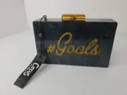 New! Sam Edelman Black Gold & Marblized Goals Circus Hard Acrylic Case Clutch