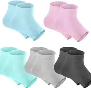 5 Pairs Moisturizing Gel Heel Socks Open Toe Socks for Dry Hard Cracked Heels 5 Colors