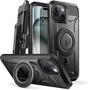 SUPCASE for iPhone 15 Case MagSafe with Stand, [Unicorn Beetle Pro Mag] [Built-in Screen Protector & Belt Clip] [Military-Grade Protection] Magnetic Phone Case for iPhone 15/14/13, Black