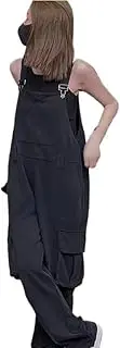 [YiKeGuiHuaShu] Waisted Work Overalls for Women, Summer Suspender Jumpsuits, Loose Floor-Length Casual Wide-Leg Pants