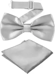 Adjustable Bowtie and Pocket Square Men Bowtie and Handkerchief Solid Color Doub
