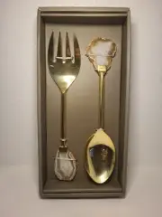 Tozai Home Gold Agate Salad Serving Set NEW Handmade in India