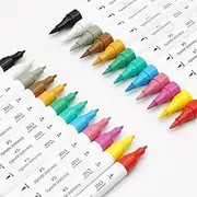 Colour Acrylic Paint Pen Set Brush & Felt Tip Texta Graphic Drawing Art Marker Fabric Glass Ceramic Tyre Face Rock Shirt Painting DIY Kit Soft Hard Dual Nib Artist Gift (12)