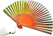 TJSCFY Colorful Aluminum Alloy Border Bone Hand Fan Folding Decorative Metal Summer Foldable Fan Handheld for Music Festival, Club, Event, Party, Dance