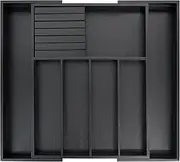 VaeFae Bamboo Silverware Drawer Organizer Kitchen, Expandable Utensil Holder and Cutlery Tray with Divider 55 x 43 Centimeters Flatware Storage and Removable Knife Block (Black)