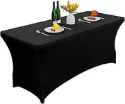 PARTY BESTBUY 6FT Spandex Table Cover,Elastic Patio Tablecloth for Rectangular Fitted Folding Tables,Washable and Wrinkle Resistant Tablecloth Protector for Party,Banquet,Wedding and Event (Black)