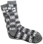 [Luso Aviation] International Airport Codes, Aviation-Themed Premium Crew Socks 1-Pair, Grey, One Size