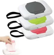 HKYLRAT Travel Wipe Holder Reusable Wet Wipe Container Box Strollers Hanging Dispensers Refillable Wipe Case Safe Wet Storage (Green+ Red+ Grey)