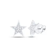 10kt White Gold Womens Round Diamond Star Cluster Screwback Earrings 1/20 C
