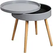 Round Tray Dining Table,Sofa Tables Nightstand with 3 Wood Legged,Night Stand Coffee Table for Home Office Bedroom Balcony Furniture(Color:Grey)