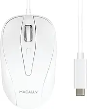 Macally Wired USB-C Mouse for Apple MacBook Pro 2017/2016, MacBook 12-Inch, Chromebook, Windows PC, Computer or Laptops with Type-C Port - White (UCTURBO)