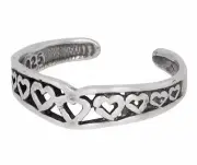 Sterling Silver .925 Hearts, Heart Shape Toe Ring Adjustable Size | Made In USA