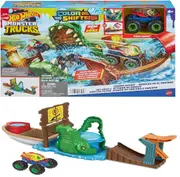 Hot Wheels Monster Trucks Swamp Chomp Playset Ages 4+ New Toy Race Car Track