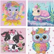 AOSGEDY 4 Pieces Cartoon Diamond Art Kits for Kids and Adults, Cute Animals DIY Painting, 5D Full Round Drill Mosaic Gem Art for Home Wall Decor, 6X6 Inch