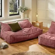 Cadence & Co. Wilde Ribbed Luxe Fleece Bean Bag Large Double Sofa Lounge Cover Velvet Soft Comfortable Living and Bedroom (Cover Only – Beans Not Included) 150x98x73cm - Blush Pink