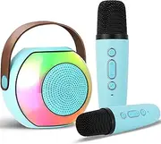 Koolcover Mini Karaoke Machine for Kids Adults, Portable Bluetooth Speaker with 2 Wireless Microphones(blue)