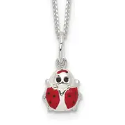 Sterling Silver Polished Black & Red Enameled Ladybug Children'S Necklace
