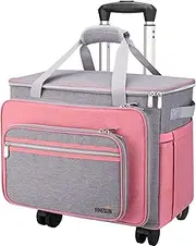 [FINESUN] Sewing Machine Case with Wheels, Foldable Deluxe Rolling Sewing Machine Carrying Bag for Brother, Singer, Bernina and Most Machines (Pink, Wheels)