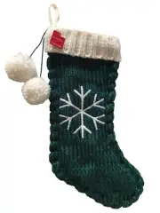 Wondershop Target 18" SNOWFLAKE KNIT CHRISTMAS STOCKING GREEN BLUE/WHITE POM POM
