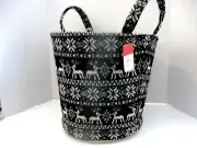 Hallmark Black White Reindeer Snowflake Storage Tote Basket NWT