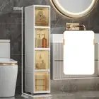 Vertical Storage Unit with Clear Drawers and Casters for Bathroom Organization