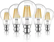 Bonlux 8W B22 Bayonet Dimmable LED Antique Filament Bulb Warm White 2700K A60 GLS Shape BC LED Vintage Edison Light Bulb 60W-80W Incandescent Replacement (5-Pack, Dimmable)