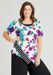 Taking Shape Plus Size L 22 ts Top Shirt Tunic Short Sleeve Stretch Viscose NEW