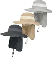 [XCFWin] 3 Pack Outdoor UPF50+ Mesh Sun Hat for Men,Wide Brim Fishing Hat with Neck Flap for Hiking Garden