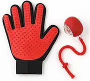Pet Grooming Glove & Cat Toy Set - Interactive Cat Toy Ball, Vibrating Pet Toy, Cat Toys Interactive, Deshedding Glove, Soft Silicone Brush, Fun Dog&Cat Toy, Puppy Training