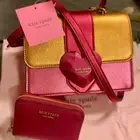 Kate Spade Pink Heart Metallic Color block MiniTop-Handle Crossbody and Wallet