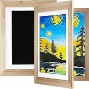 2Pcs Kids Art Frame A4 Front Opening Artwork Display Storage Frames with Stand Wooden Kids Art Display Frame for 100 Pictures Horizontal and Vertical Display for Crafts Drawing 3D Artwork(wood color)